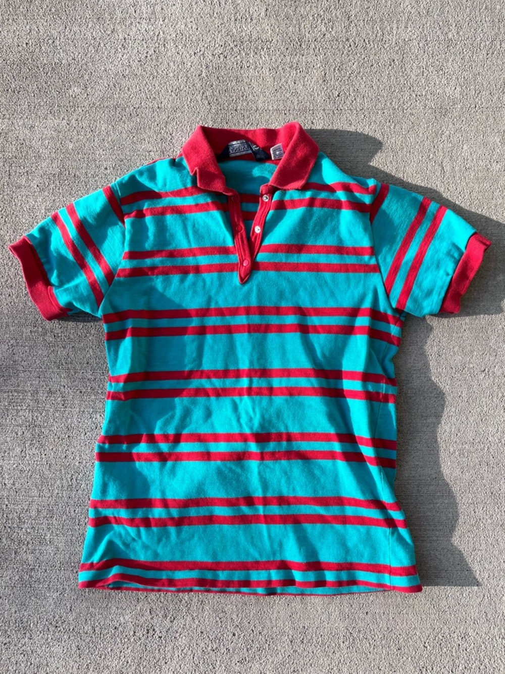 Vintage 90s lands end polo short sleeve top teal red stripes